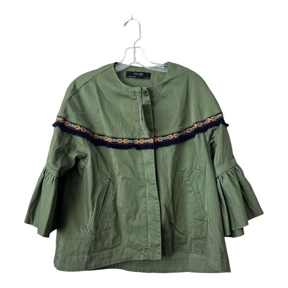 ZARA Women’s Aztec Embroidered Fringe Boho Bell Sleeve Military Jacket Size M - Picture 1 of 12